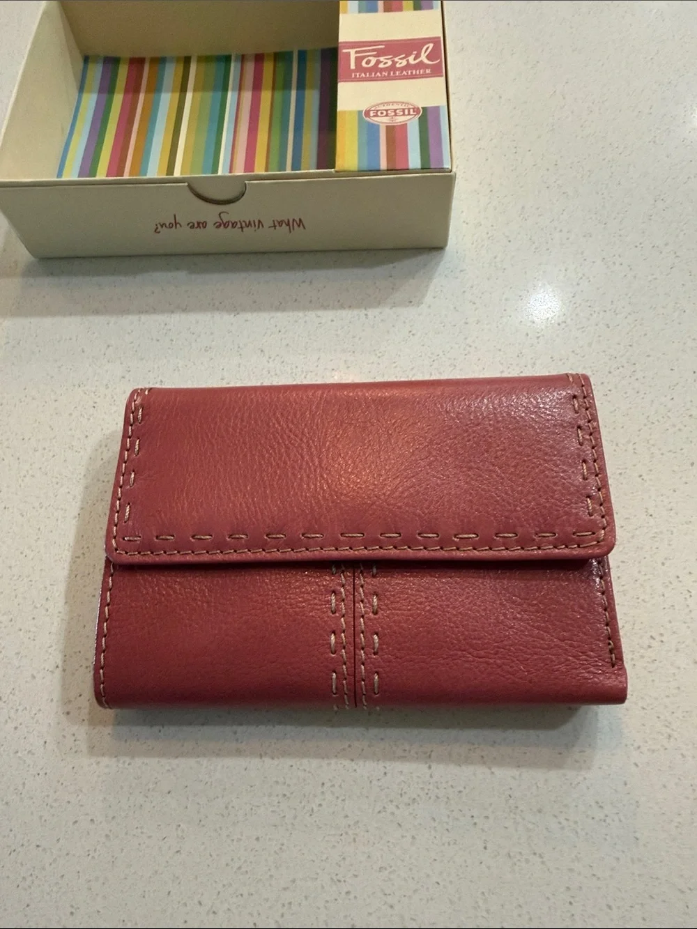 Fossil Women's Rose Pink Leather Trifold Wallet NIB